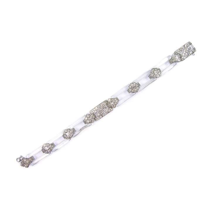 Rock crystal and diamond bracelet of geometric design